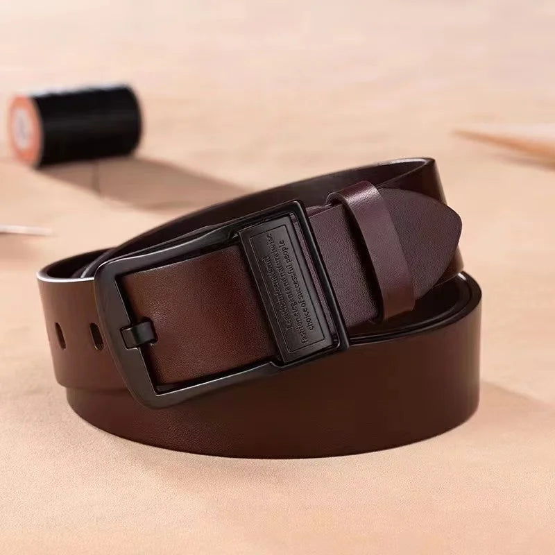 Classic Brown Leather Belt with Black Matte Buckle