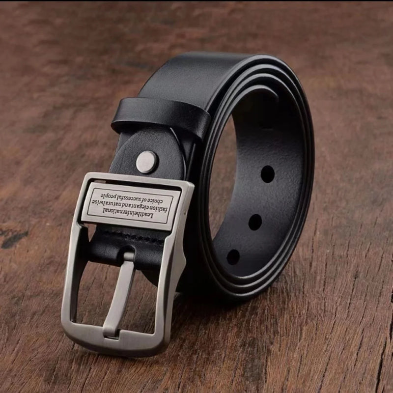 Classic Brown Leather Belt with Black Matte Buckle