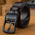 Classic Brown Leather Belt with Black Matte Buckle